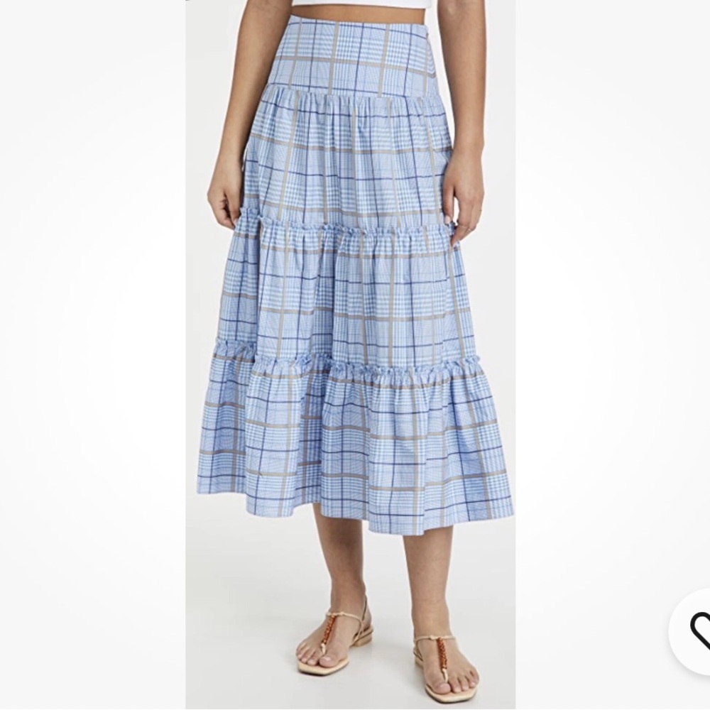 SHOSHANNA Light Blue Plaid Maxi Skirt 0 - Picture 5 of 11